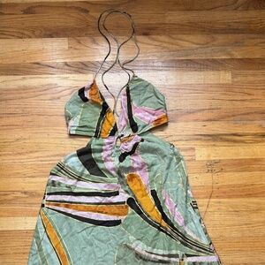 Banana Republic Manon Linen-Blend Maxi Dress Size 4 Green Metallic